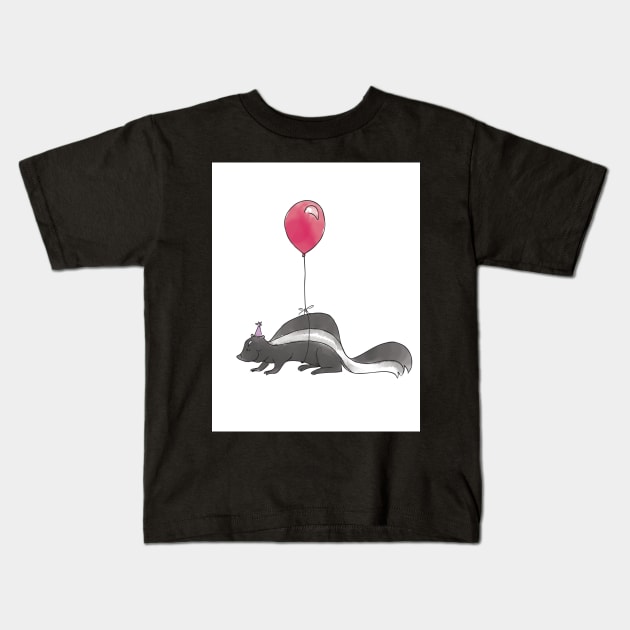 Skunk with Balloon - Happy Birthday Kids T-Shirt by trippyart